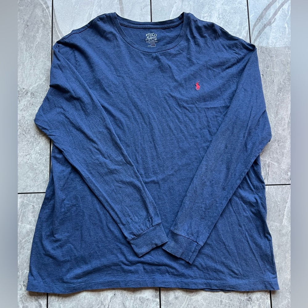 Polo Ralph Lauren Men’s Navy 100%Cotton Long Sleeve T-Shirt Embroidered Pony 2XL
